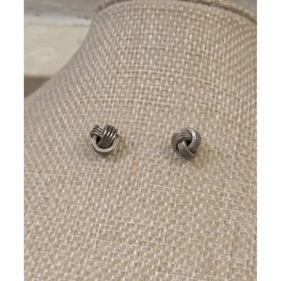 Retro Sterling Silver Love Knot Stud Earrings - Picture 2 of 3